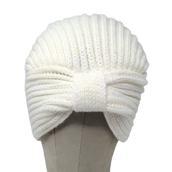 Knit Bonbons Soft Womens Hat Cream 100% Acrylic Knotted Cap Logo - Picture 1 of 10